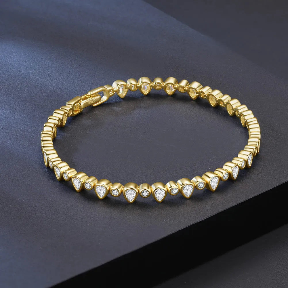 European Vintage Tennis Bracelet Design Natural Zircon Gemstone set in 18K Gold Plated 925 Silver Capella Jewellery