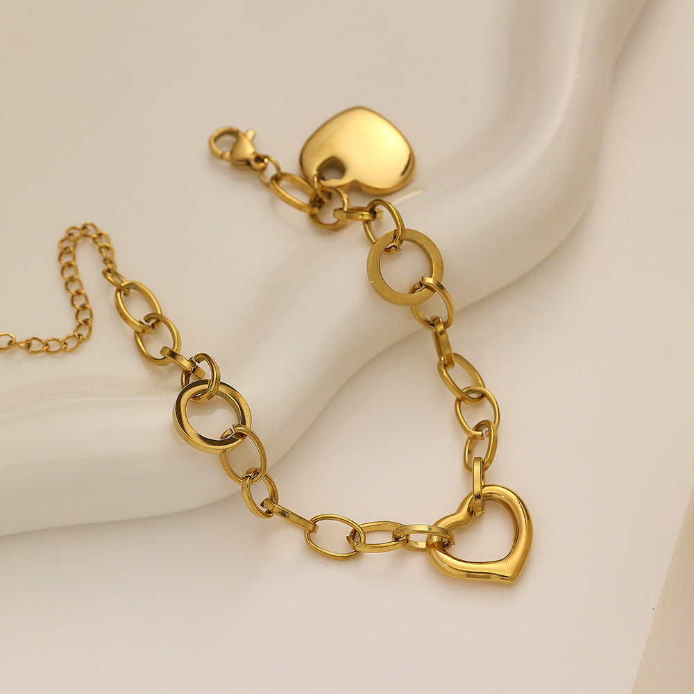 French Designed Chic Heart Shaped Chain Bracelet set in 18K Gold Plating
