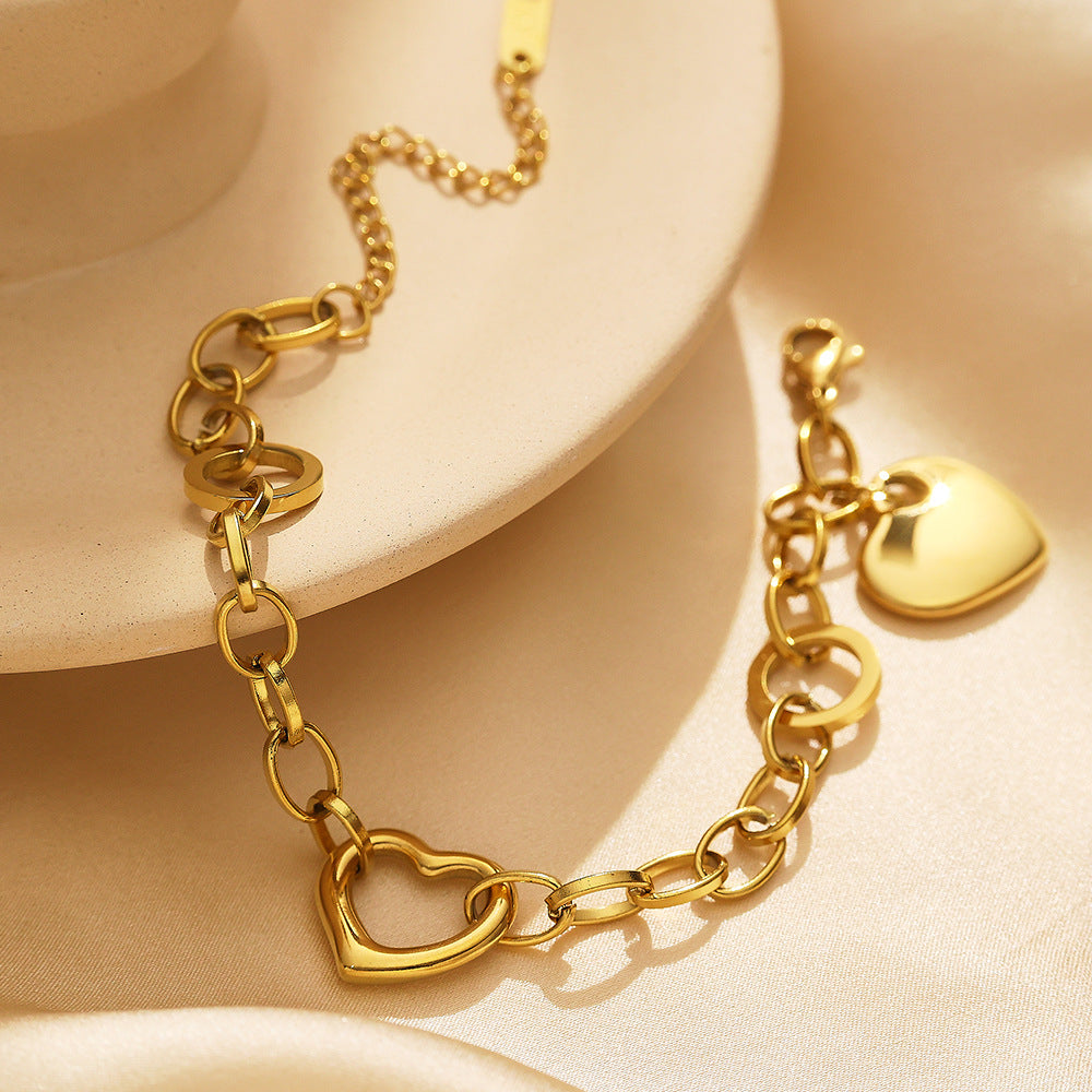 French Designed Chic Heart Shaped Chain Bracelet set in 18K Gold Plating
