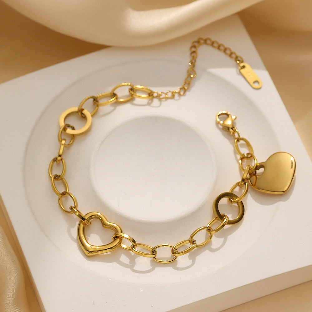 French Designed Chic Heart Shaped Chain Bracelet set in 18K Gold Plating