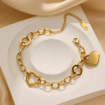 French Inspired Chic Heart Shaped Chain Bracelet set in 18K Gold Plating Capella Jewellery