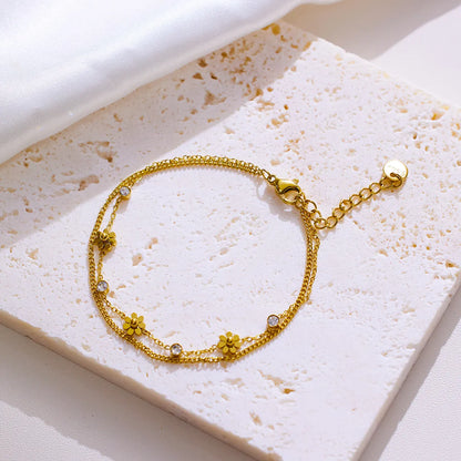 French Chic 'Diamonds & Flowers' Natural Zircon Gemstones Bracelet set in 18K Gold Plating Capella Jewellery