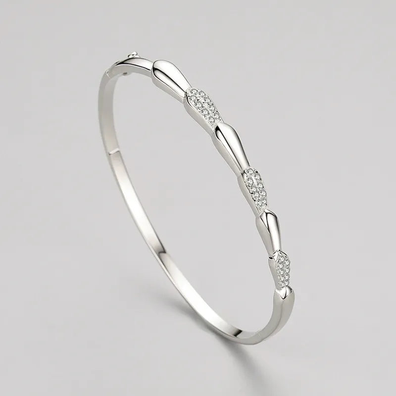 Italian Modern Bangle Pavé Natural Zircon Gemstone Bracelet in 18K White Gold Plated 925 Silver Capella Jewellery