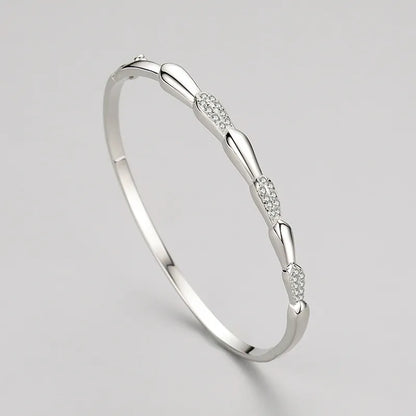Italian Modern Bangle Pavé Natural Zircon Gemstone Bracelet in 18K White Gold Plated 925 Silver Capella Jewellery