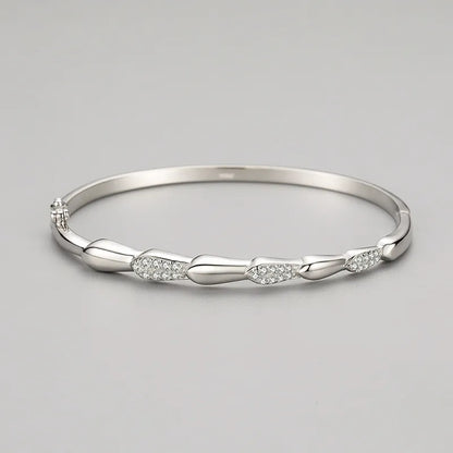 Italian Modern Bangle Pavé Natural Zircon Gemstone Bracelet in 18K White Gold Plated 925 Silver Capella Jewellery