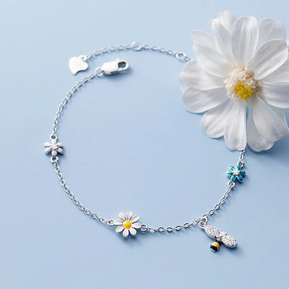 Beautiful French Sweet Summer Flowers & Bees Rhinestone Bracelet set in 18K Gold Plated 925 Silver Capella Jewellery