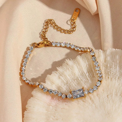 Square French Natural Zircon Gemstone Tennis Chain Bracelet/Necklace set in 18K Gold Plating Capella Jewellery