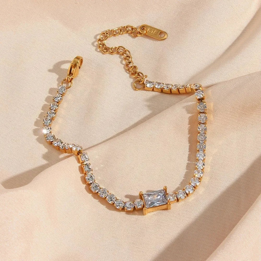 Square French Natural Zircon Gemstone Tennis Chain Bracelet/Necklace set in 18K Gold Plating Capella Jewellery