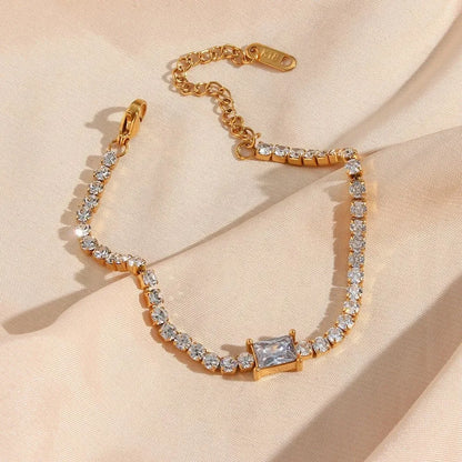 Square French Natural Zircon Gemstone Tennis Chain Bracelet/Necklace set in 18K Gold Plating Capella Jewellery