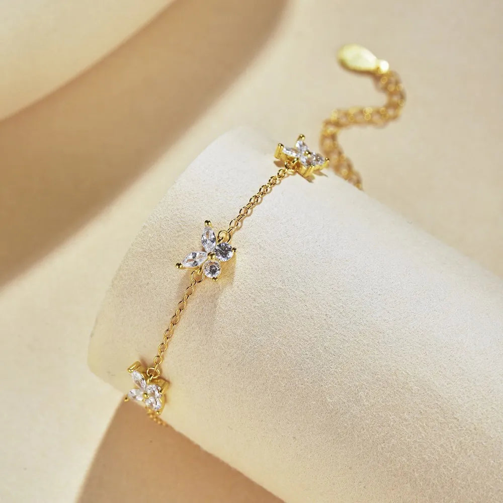 Three Delicate Butterfly Natural Zircon Gemstone Bracelet set in 18K White Gold Plated 925 Silver Capella Jewellery