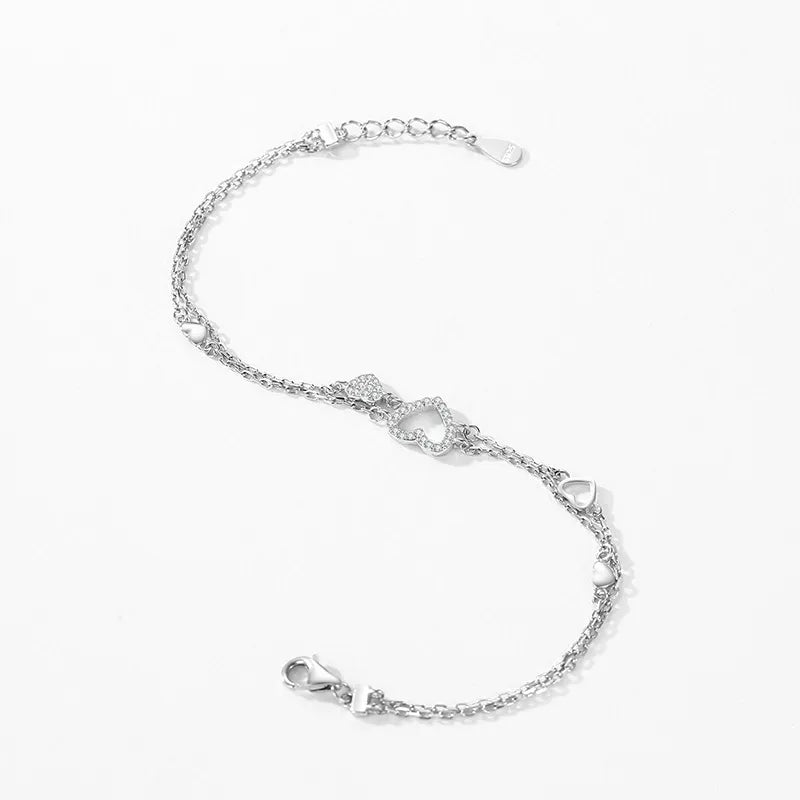 Silver Heart Micro Pavé Natural Zircon Gemstone Bracelet set in 18K White Gold Plated 925 Silver Capella Jewellery