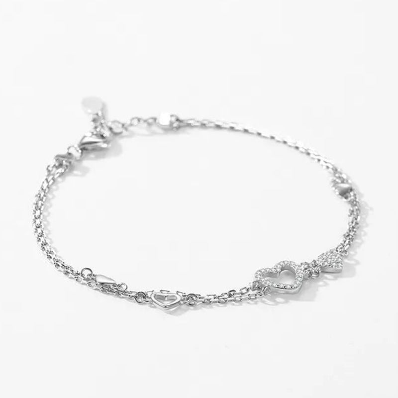 Silver Heart Micro Pavé Natural Zircon Gemstone Bracelet set in 18K White Gold Plated 925 Silver Capella Jewellery