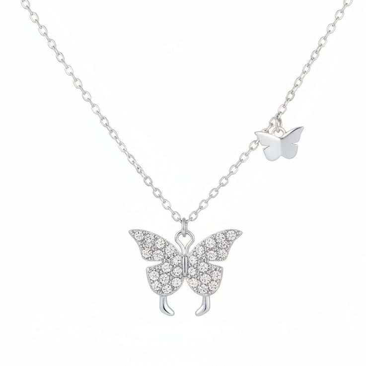 Twin Butterflies Design Micro Inlaid Moissanite Diamond Necklace set in 925 Sterling Silver