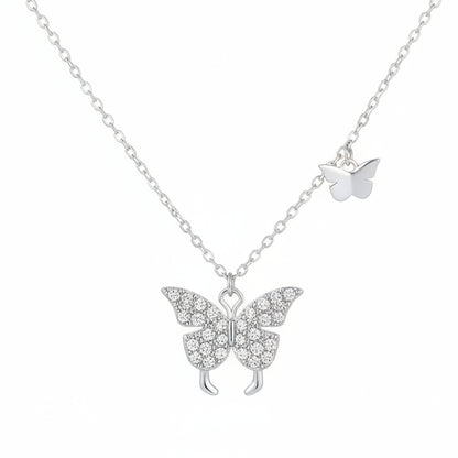 Twin Butterflies Micro Inlaid Moissanite Necklace set in 18K White Gold 925 Silver Capella Jewellery