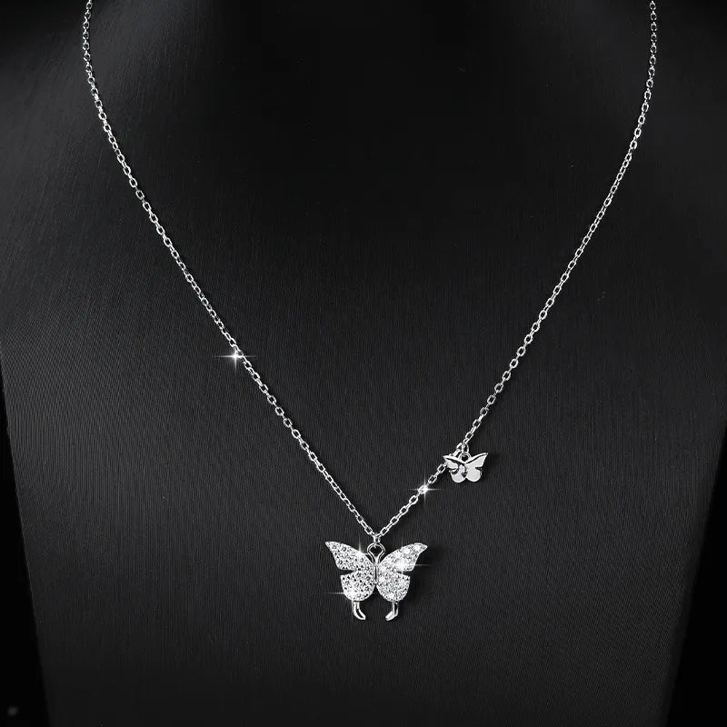 Twin Butterflies Micro Inlaid Moissanite Necklace set in 18K White Gold 925 Silver Capella Jewellery