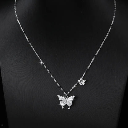Twin Butterflies Micro Inlaid Moissanite Necklace set in 18K White Gold 925 Silver Capella Jewellery