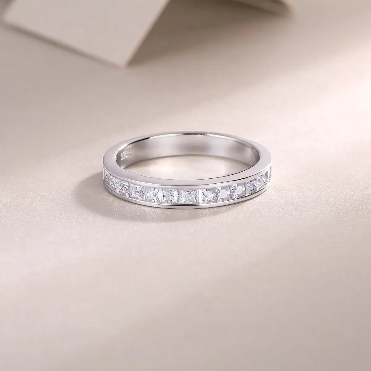 Modern Italian Pave 0.5 Carat Moissanite Diamond Ring set in 18K White Gold Plated 925 Silver (GRA)