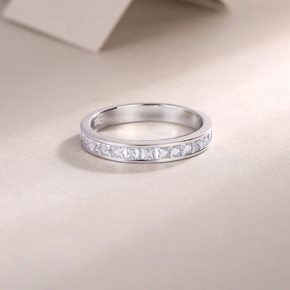 Modern Italian Pave 0.5 Carat Moissanite Eternity Ring set in 18K White Gold Plated 925 Silver (GRA) Capella Jewellery