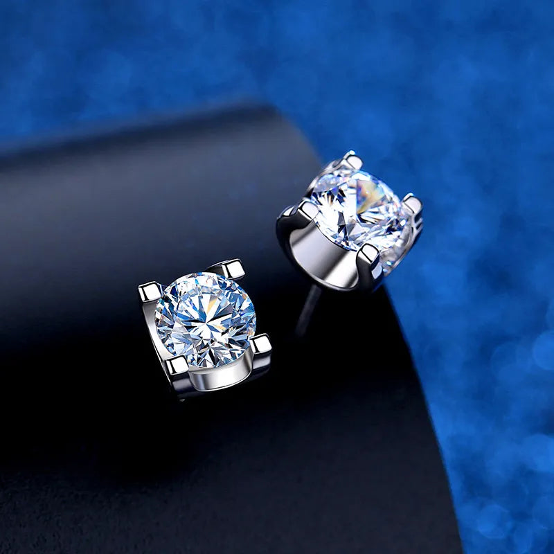 Italian Bull Head Design 2 Carat Moissanite Earrings set in Platinum Plated 925 Silver (GRA) Capella Reya  centre image