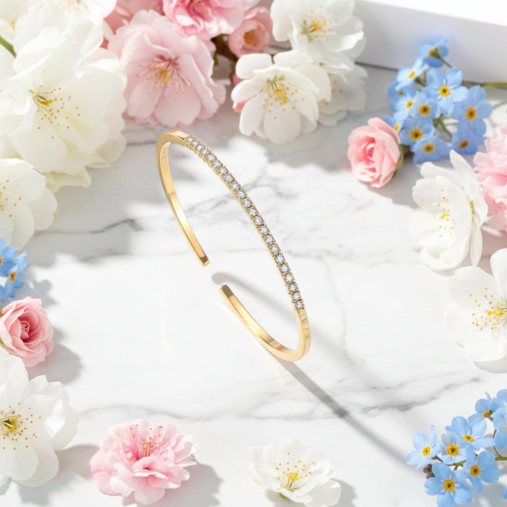 Fairy Tale Three Rings Micro Pave Natural Zircon Gemstone Bracelets set in 18K Gold Plating