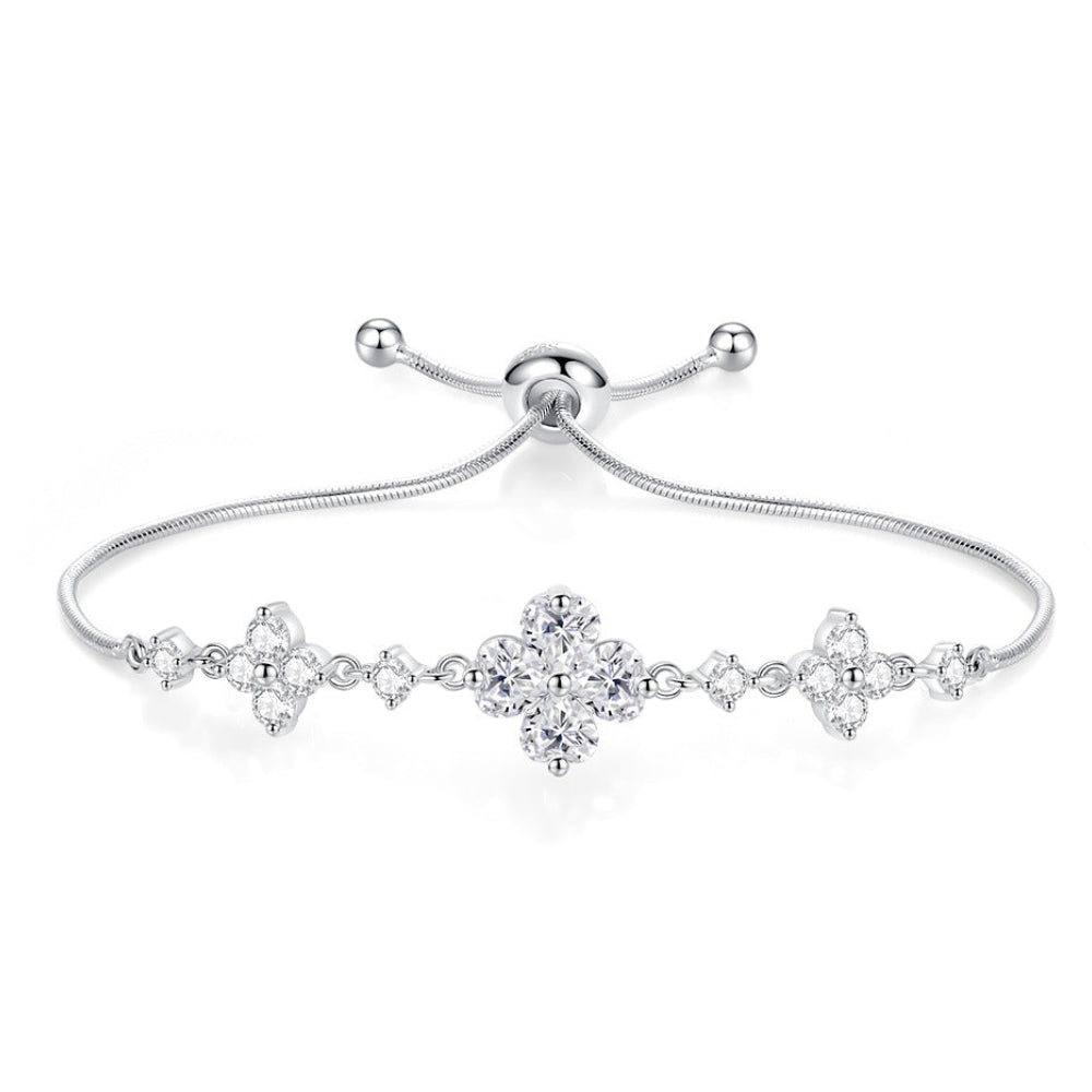 Fairy Tale Floral Design Natural Zircon Gemstone Bracelet in 18K White Gold Plated 925 Silver Capella Jewellery