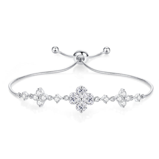 Fairy Tale Floral Design Natural Zircon Gemstone Bracelet in 18K White Gold Plated 925 Silver