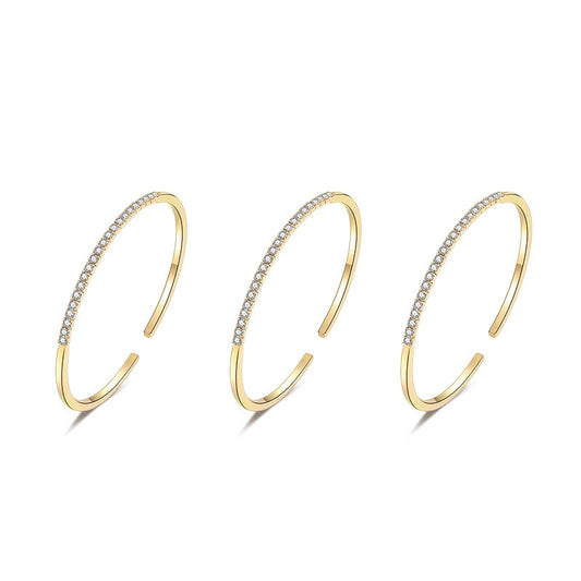 French Fairy-Tale Three Rings Micro Pave Natural Zircon Gemstone Bracelets set in 18K Gold Plating