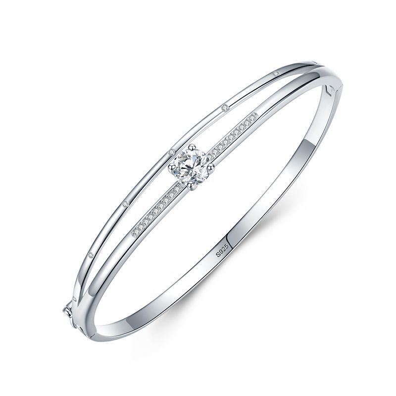 Double Layer Solitaire Natural Zircon Gemstone Bracelet set in 925 Sterling Silver