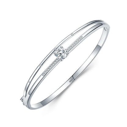 French Double Layer Solitaire Natural Zircon Gemstone Bracelet set in Platinum Plated 925 Silver Capella Jewellery