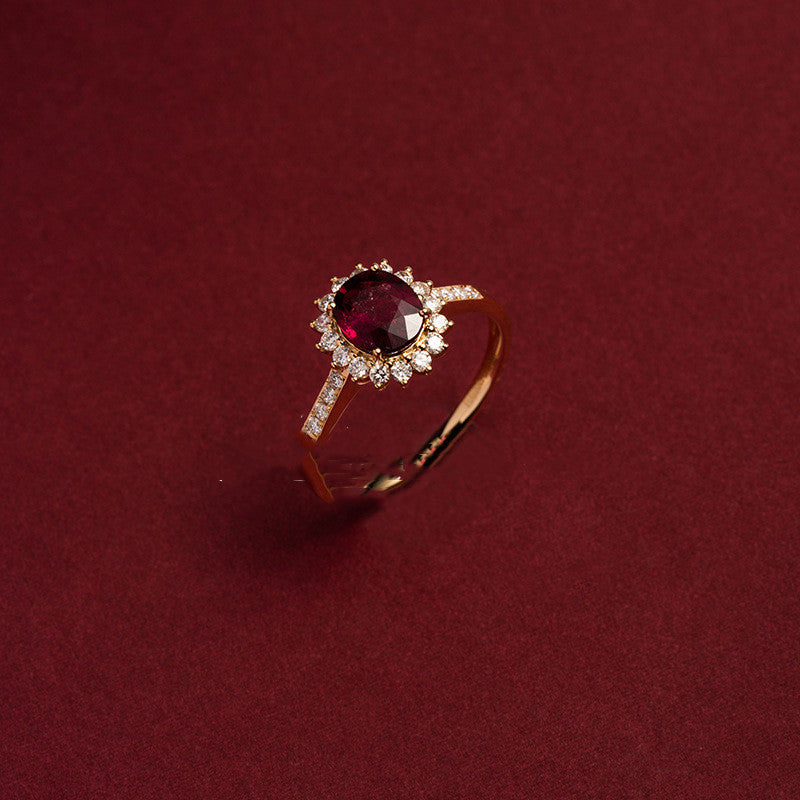 18K Gold Plated Ring with Gold Plated Red Zircon