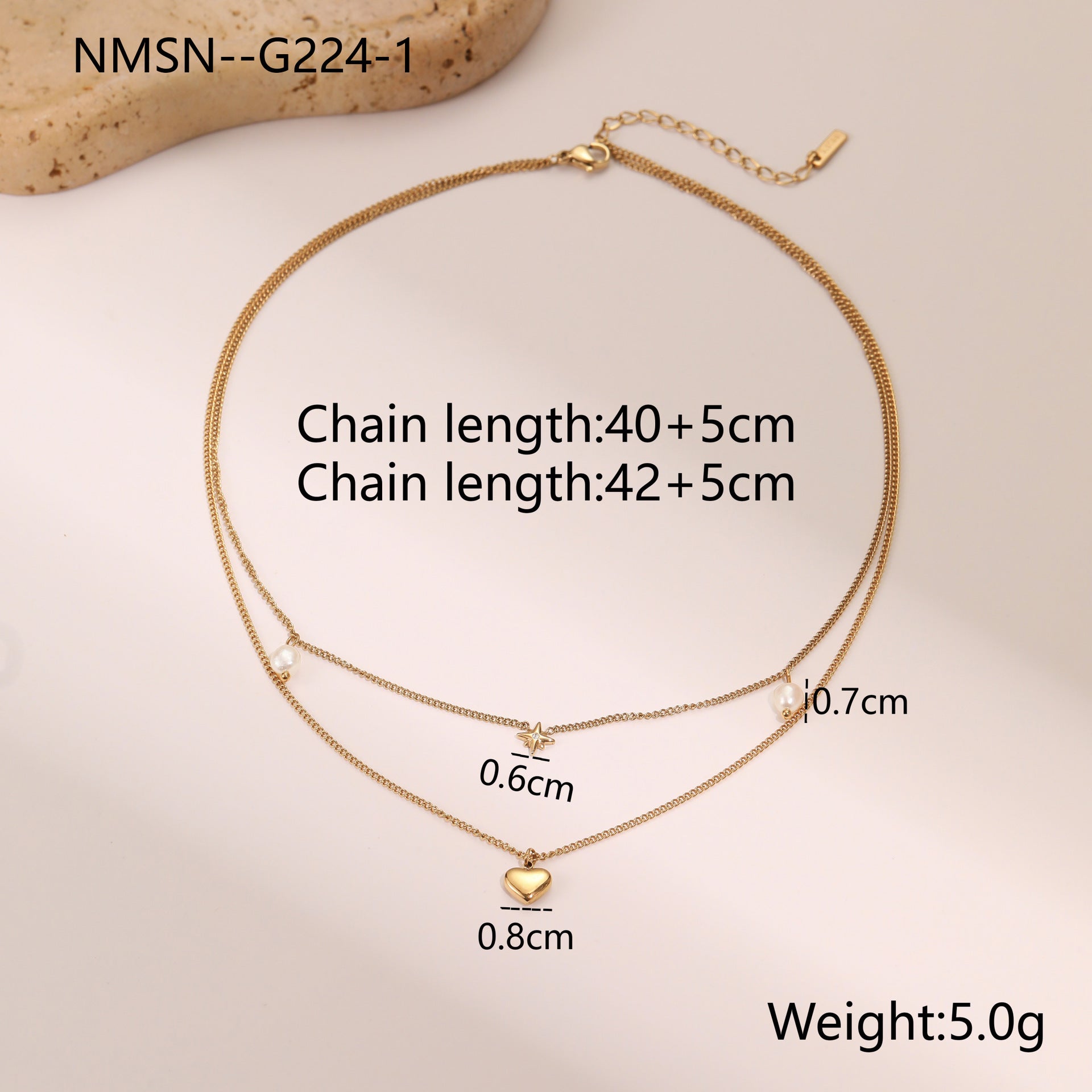 18K Gold Plated Double-layer Six-pointed Star and Rhinestone Pearls Necklace and Bracelet set