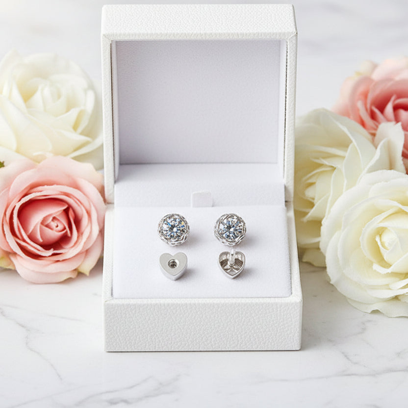 American Rock Candy Design 1 Carat Moissanite Diamonds Earrings set in 925 Silver (GRA)