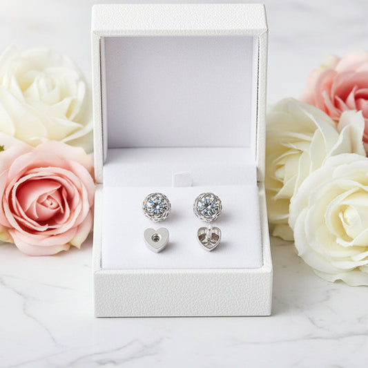 European Rose Flower 1 Carat Moissanite Earrings set in 18K White Gold 925 Silver (GRA) Capella Jewellery