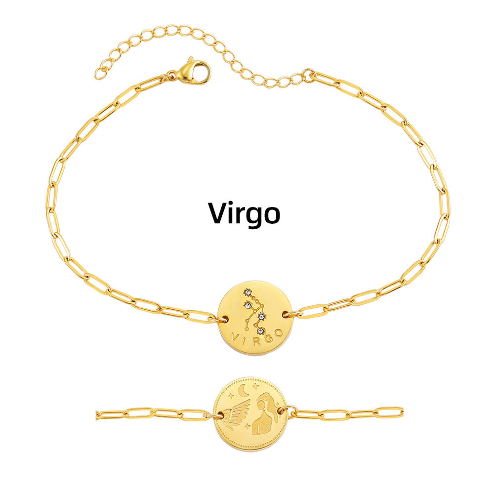 Twelve Constellation Stars Signs Micro Inlaid Natural Zircon Bracelet set in 18K Gold Plating