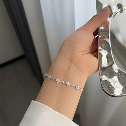 French Five Flower Natural Zircon Gemstone Bracelet set in 18K White Gold Plated 925 Silver Capella Jewellery
