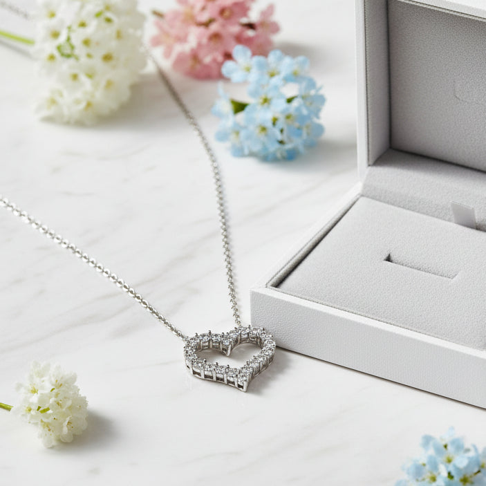 French Design 'Heart Of Diamonds' 2 Carat Moissanite Diamond Pendant set in 925 Silver (GRA)