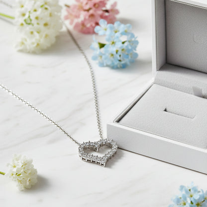 French 'Heart Of Diamonds' 2 Carat Moissanite Pendant set in Platinum Plated 925 Silver (GRA) Capella Jewellery