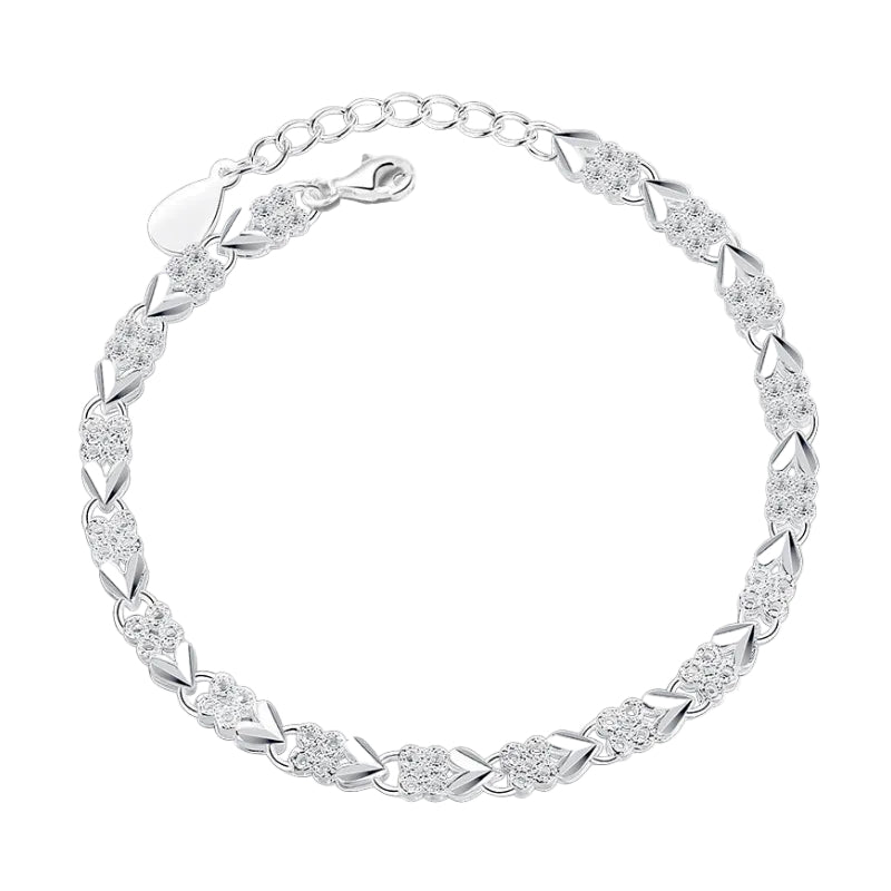 Four Leaf Clover Micro Inlay Natural Zircon Gemstone Bracelet set in Platinum Plated 925 Sterling Silver Capella Jewellery