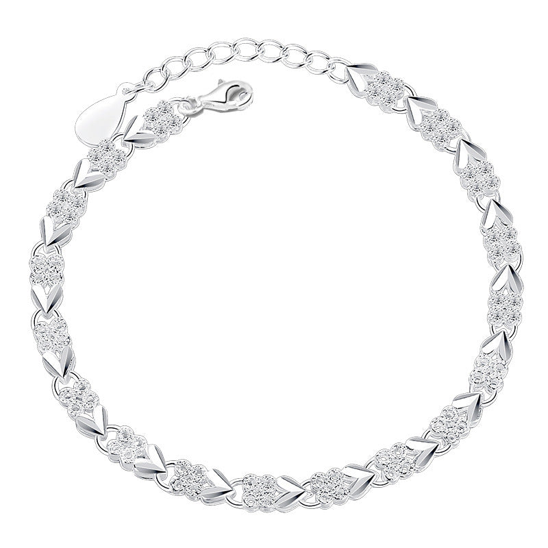 Four Leaf Clover Natural Zircon Gemstone Bracelet set in 925 Sterling Silver