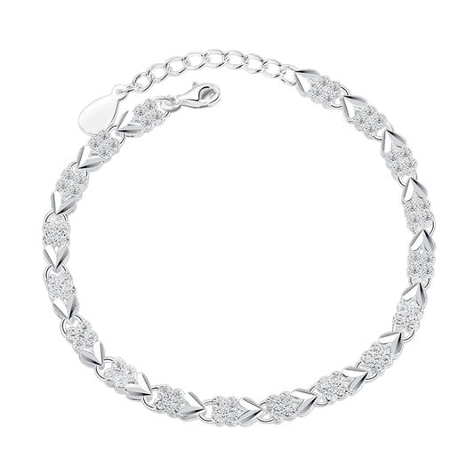Four Leaf Clover Micro Inlay Natural Zircon Gemstone Bracelet set in Platinum Plated 925 Sterling Silver