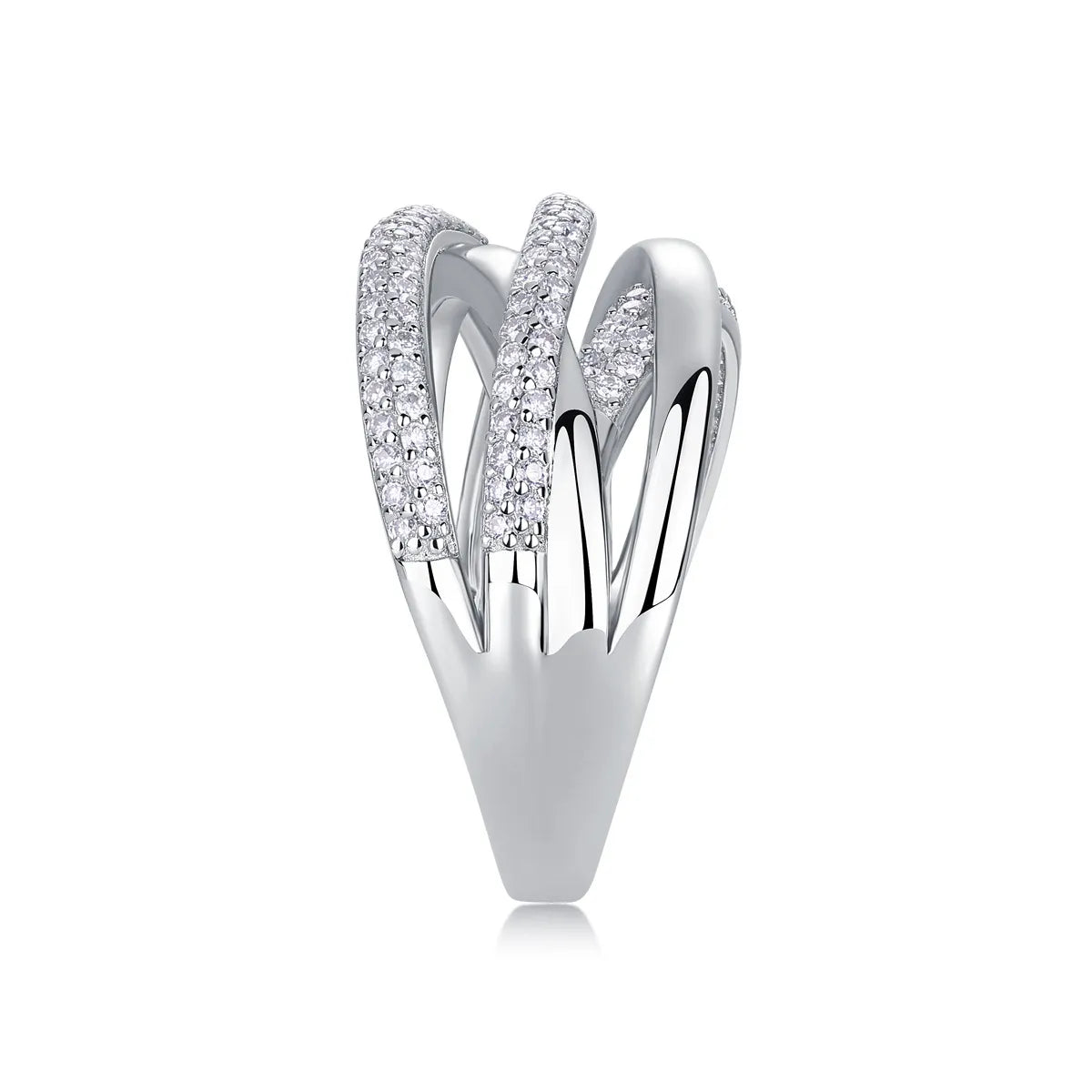 Italian Twist Micro Pavé-set 132 Moissanite Diamond Ring set in 18K White Gold Plated 925 Silver