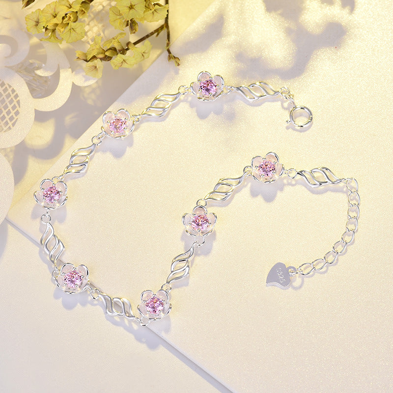 Summer Blossom Pink/Purple Natural Zircon Crystal Bracelet set in 925 Sterling Silver