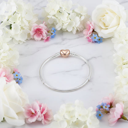 European Heart Buckle Snake Bone Bangle Bracelet set in 18K white Gold Plated 925 Sterling Silver Capella Jewellery