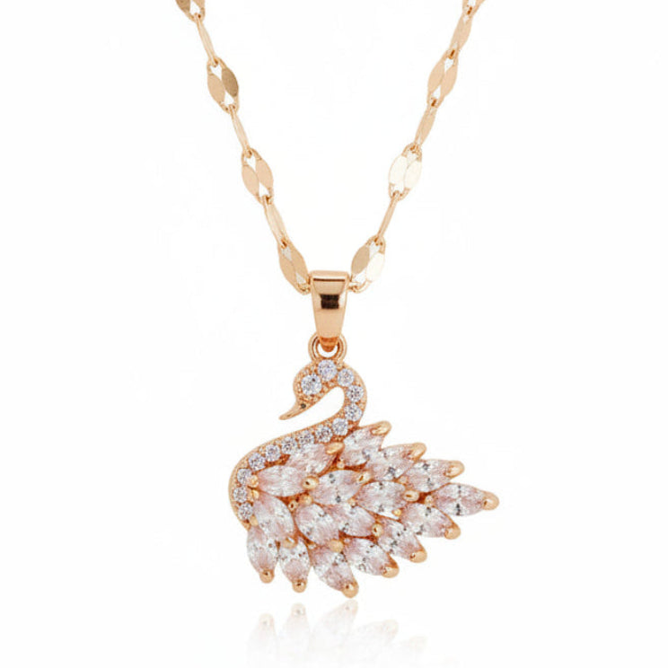 Luxury Swan Motif Inlaid Natural Zircon Gemstone Pendant set in 18K Gold Plating Necklace Capella Jewellery