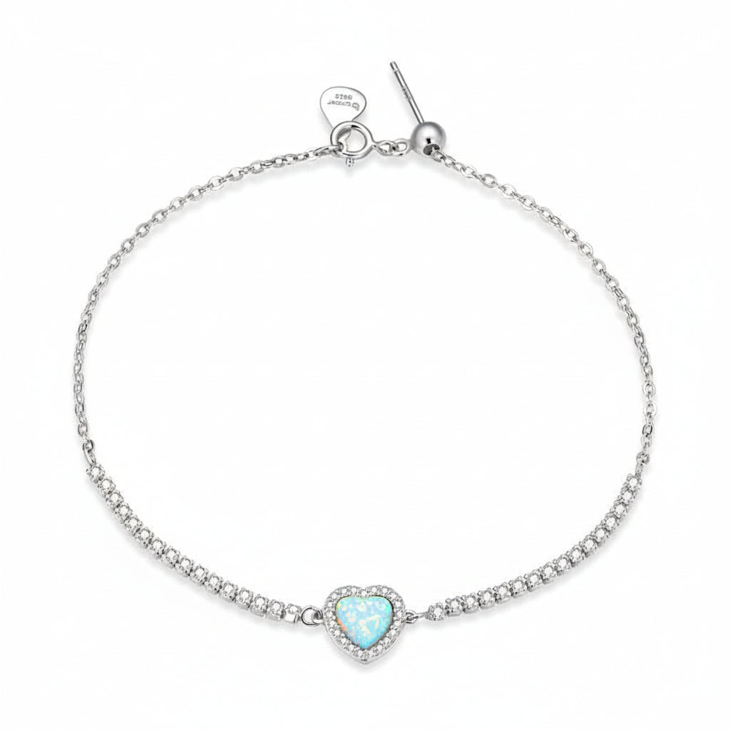 Turquoise Heart Natural Zircon Gemstone Bracelet set in 18K White Gold Plated 925 Silver