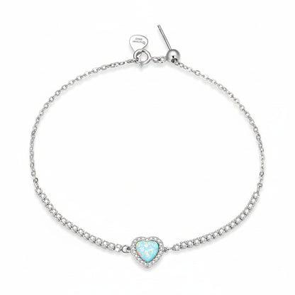 European Turquoise Heart Natural Zircon Gemstone Bracelet set in 18K White Gold Plated 925 Silver Capella Jewellery