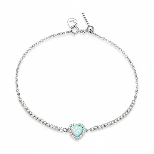 European Turquoise Heart Natural Zircon Gemstone Bracelet set in 18K White Gold Plated 925 Silver