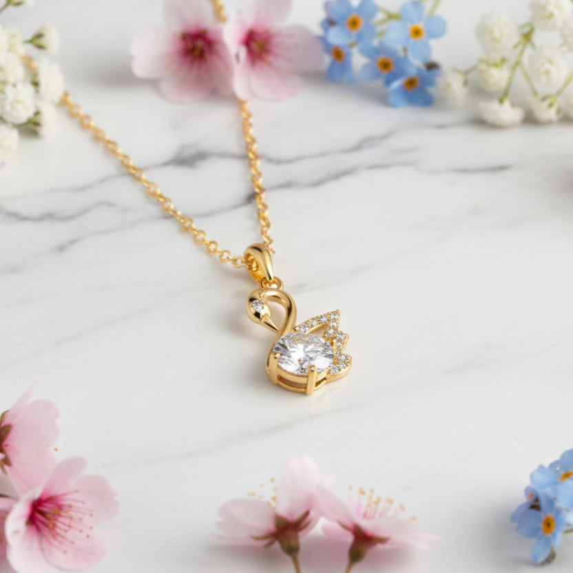 Elegant Swan 1 Carat Moissanite Diamond Necklace set in 18K Gold Plated 925 Silver (GRA)