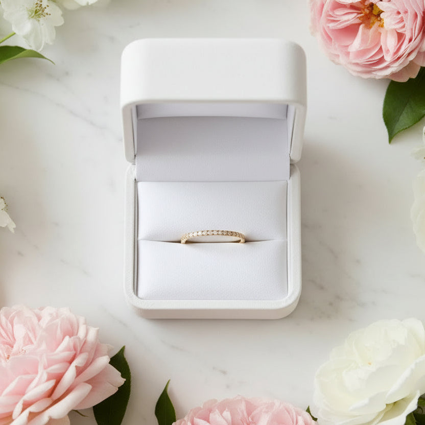 Italian Eternity Ring Full Circle Micro-inlaid Natural Zircon Gemstones set in 18K Gold Plating