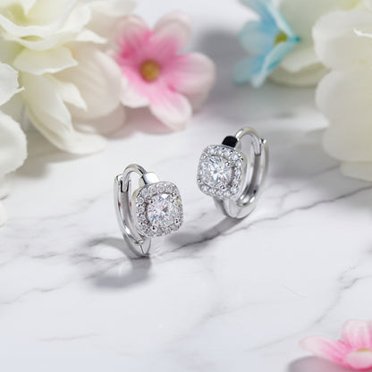 Italian Square / Round Design Natural Zircon Gemstone Earrings set in Platinum Plated 925 Silver Capella Jewellery
